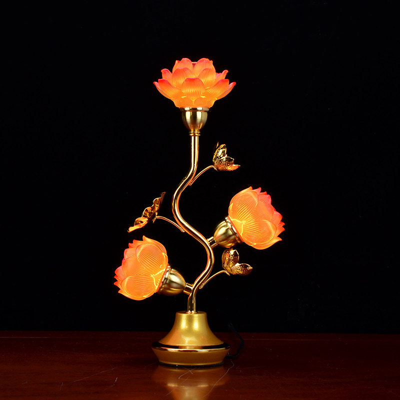 三品琉璃水晶led七彩莲花灯佛前供灯供佛光明灯长明灯家用佛堂灯