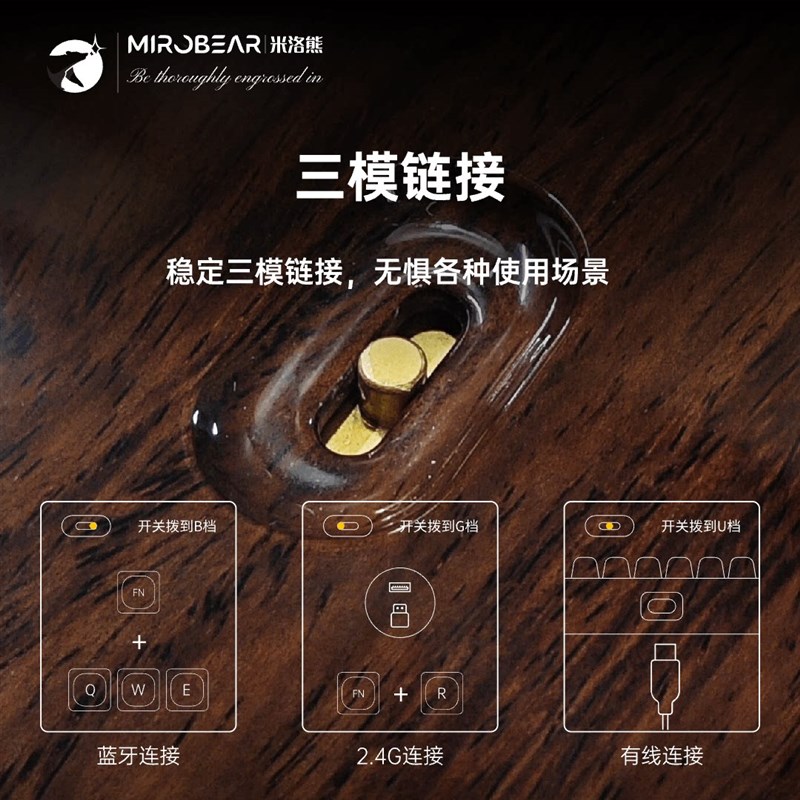 【黑檀钢琴烤漆套件】MR100三模RGB机械键盘礼品礼物客制化复古