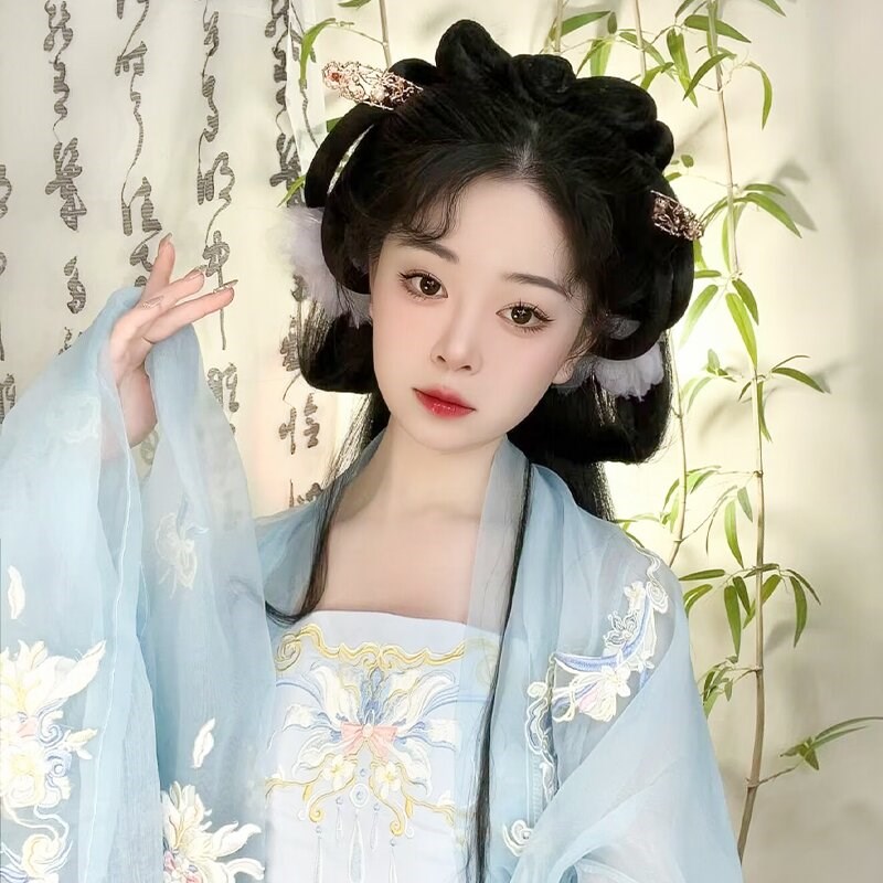汉服假发片古装一体式懒人盘发发髻发饰古风发箍全头套假发垫发包