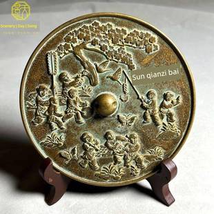 覆古原版 饰品 百子千孙铜镜小口袋镜新娘腰镜婚纱镜书房卧室桌面装