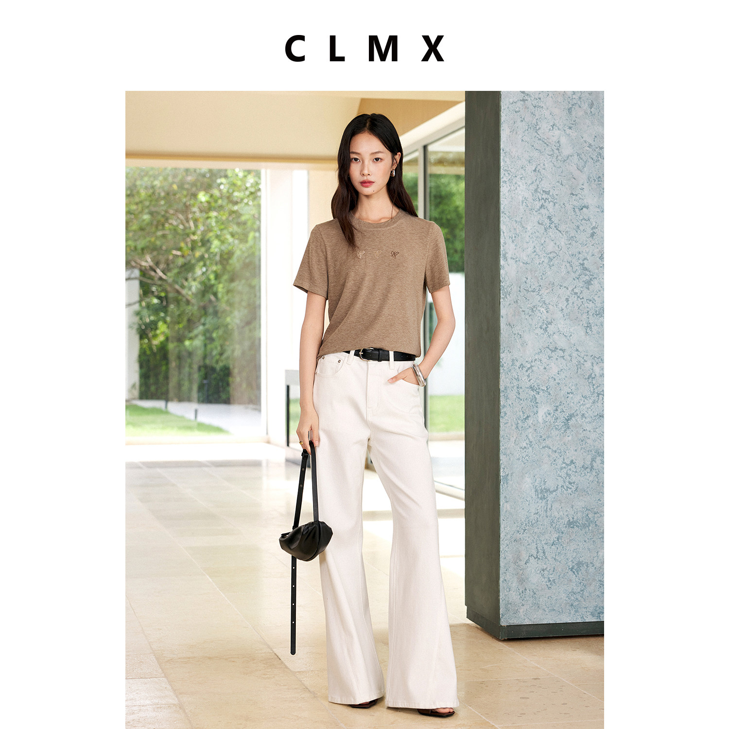 CLMX棉质爱心烫钻短袖T恤女