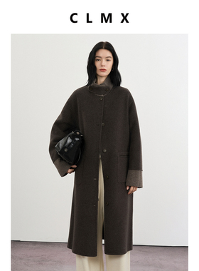 CLMX毛织立领廓形大衣短顺细织醋酸羊毛羊绒面料秋冬通勤外套女