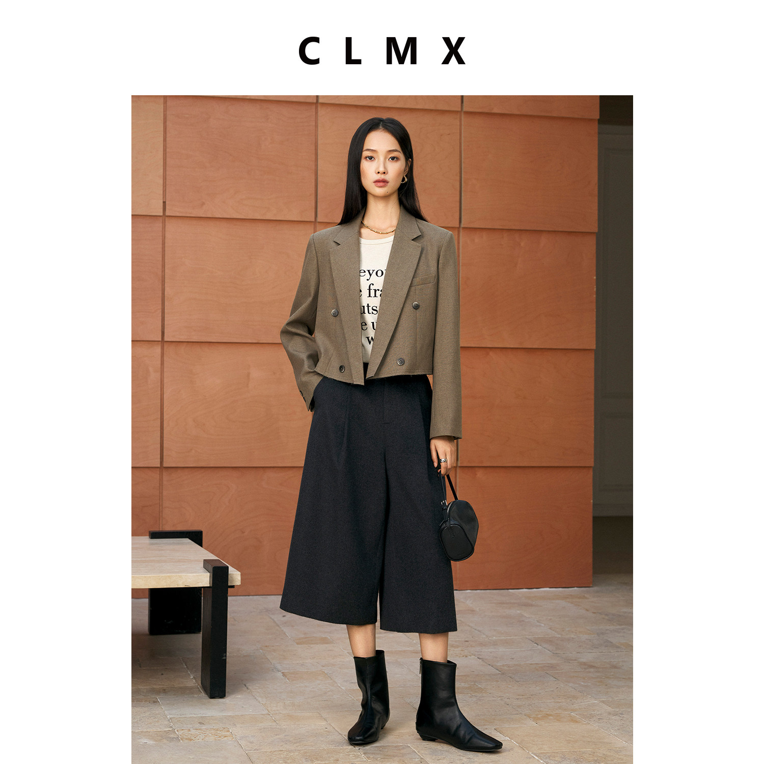 CLMX复古翻领短款长袖西装外套