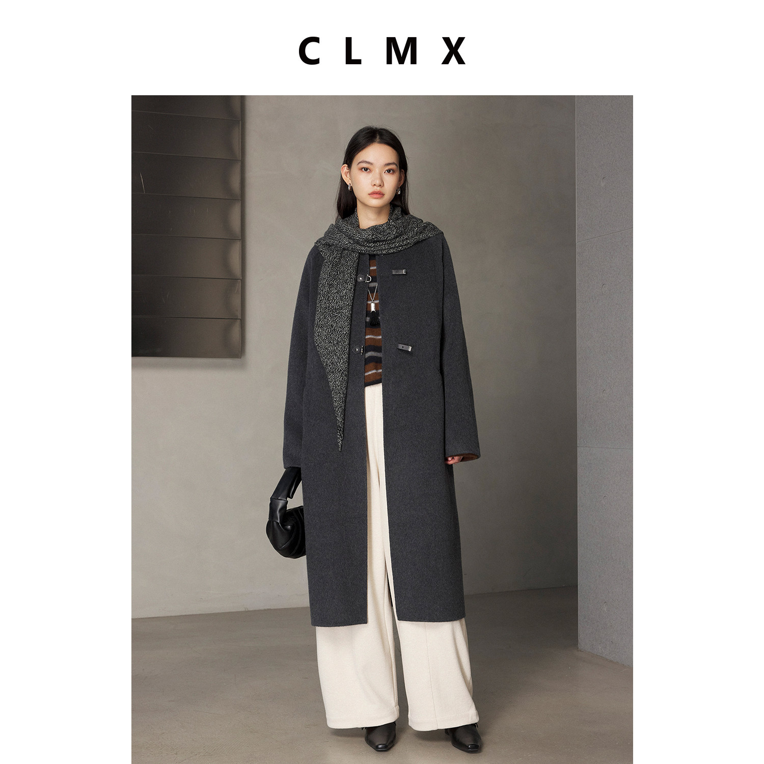 CLMX空气感插肩袖立裁廓形显瘦藏肉轻盈温暖多穿三角巾双面呢大衣