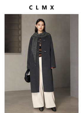 CLMX空气感插肩袖立裁廓形显瘦藏肉轻盈温暖多穿三角巾双面呢大衣