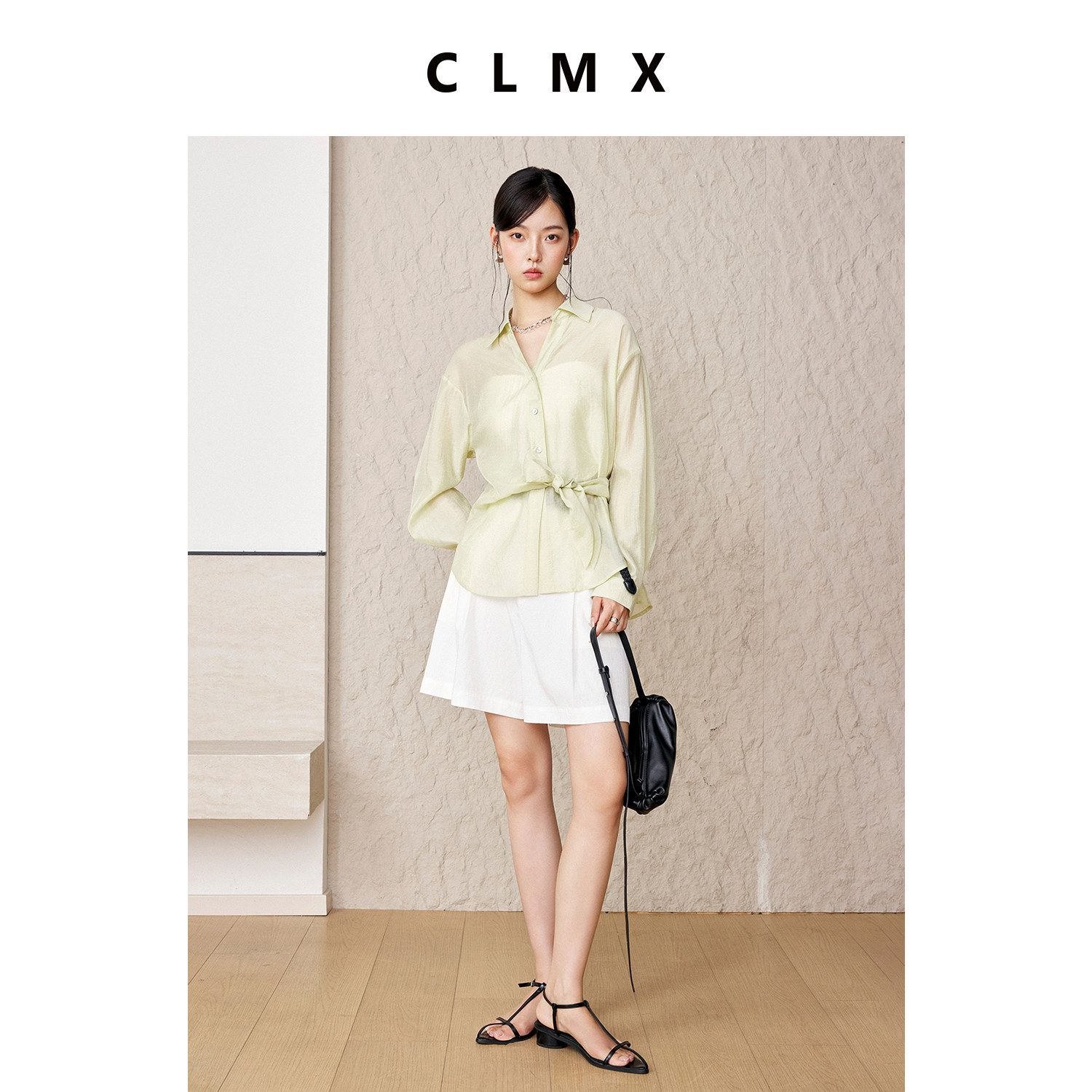CLMX醋纤微透轻薄长袖衬衫女