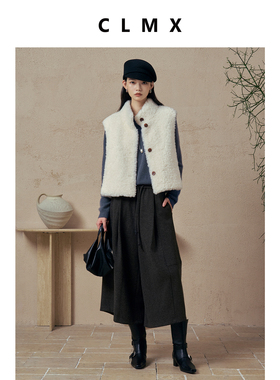CLMX100%绵羊毛小立领开襟马甲蓬松软糯蓄温保暖秋冬通勤上衣