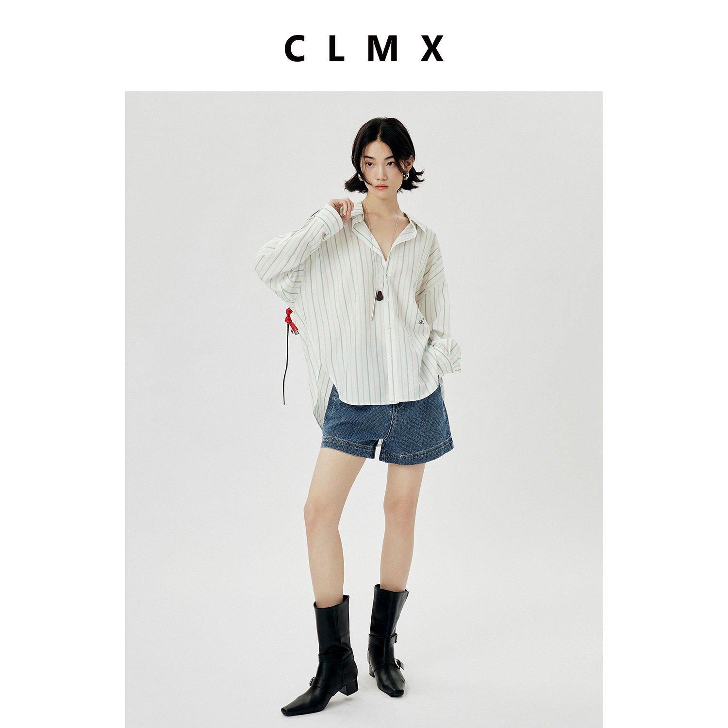 CLMX复古条纹长袖衬衫百搭