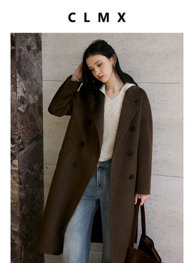 CLMX高质感牦牛绒羊毛双面呢 经典博主风复古翻领双排扣廓形大衣