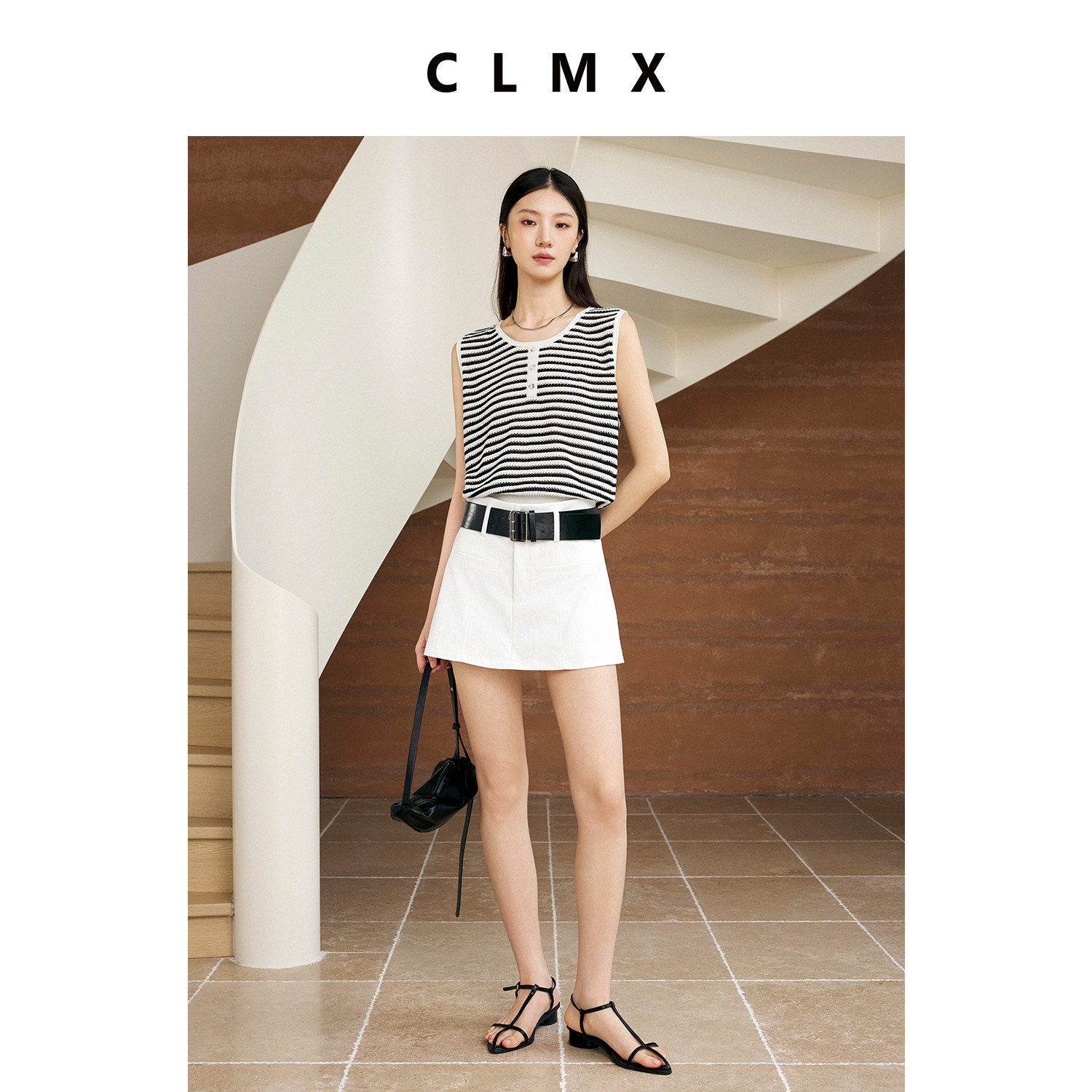 CLMX莱赛尔亚麻条纹无袖背心