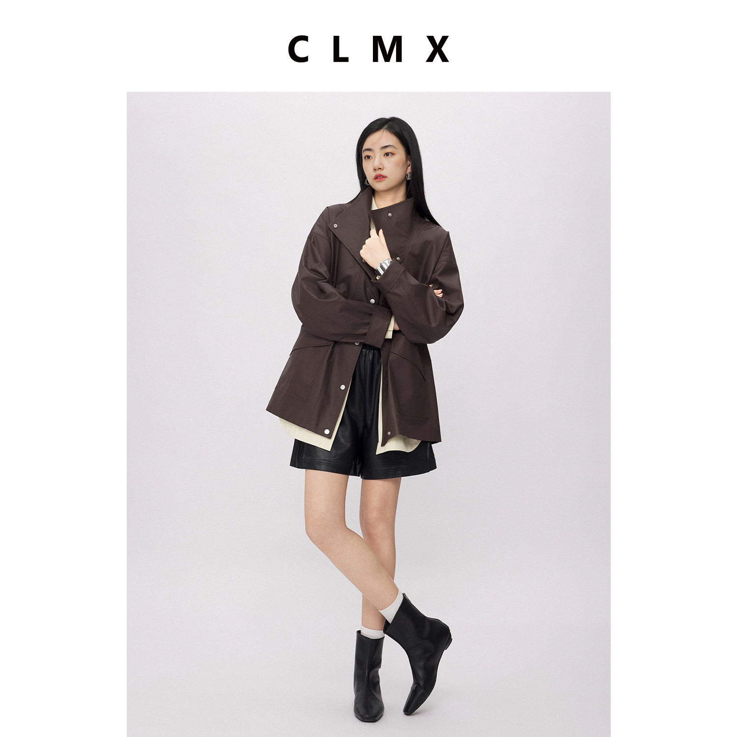 CLMX全棉蜡感涂层落肩宽松外套