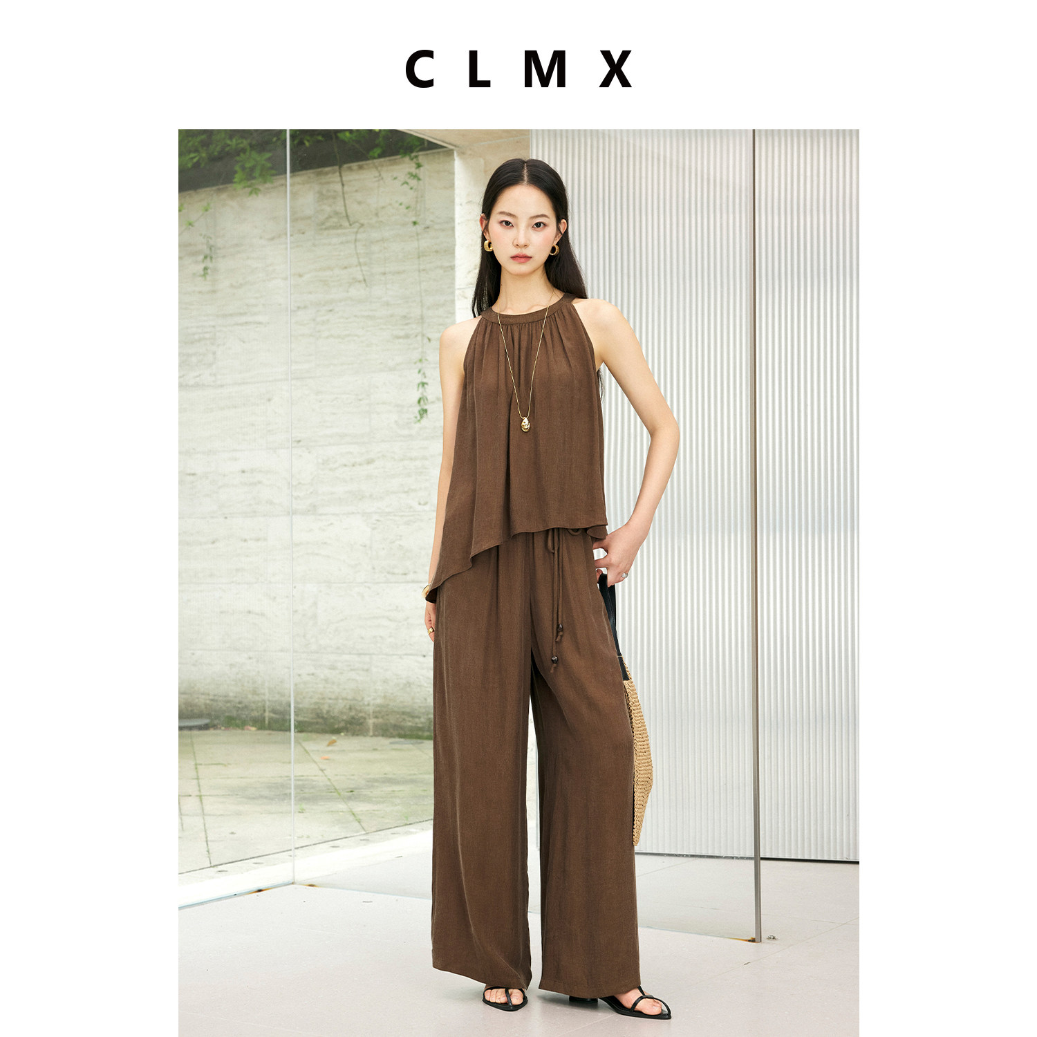 CLMX夏季法式度假阔腿裤套装