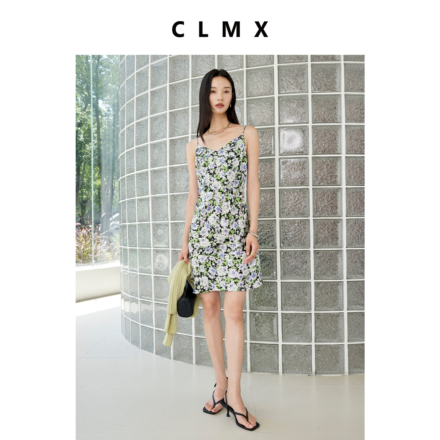 CLMX度假风醋纤印花吊带连衣裙