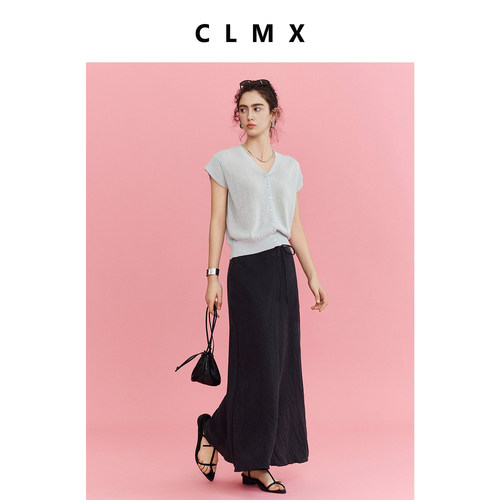 通勤针织衫飞袖纯色纱线混纺简约