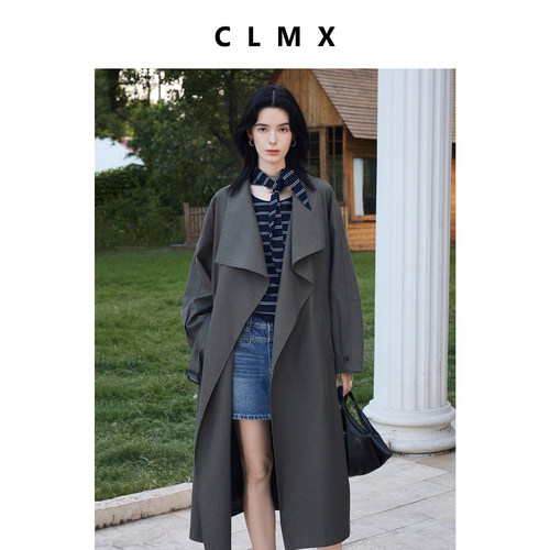CLMX复古大翻领腰带长款风衣