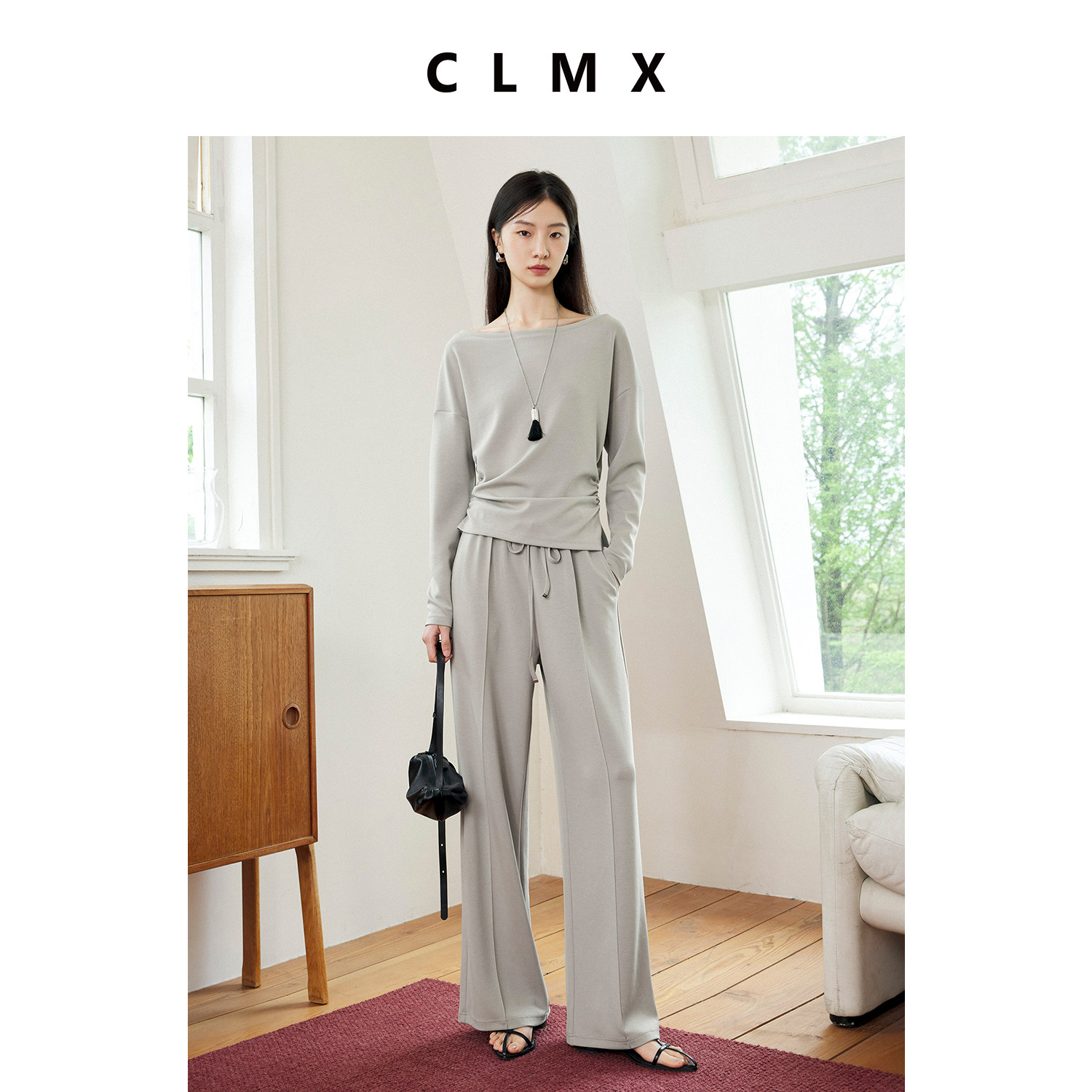CLMX莱赛尔春夏女T恤直筒裤套装