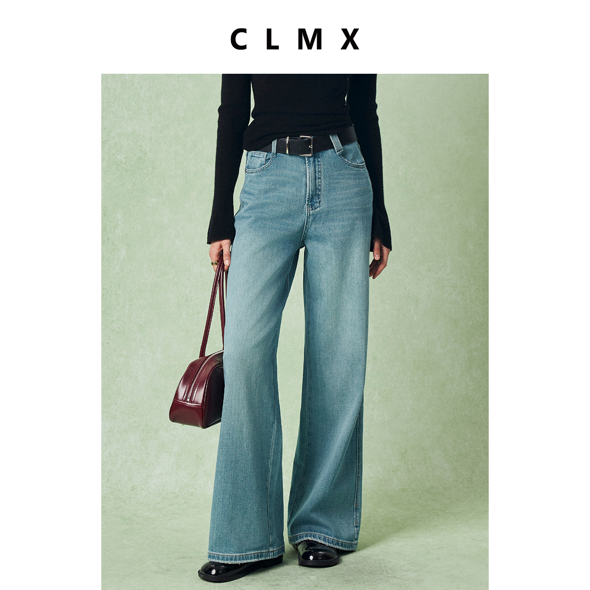 CLMX土耳其织造微弹棉氨混纺牛仔 VTG直筒磨白水洗牛仔裤赠皮带