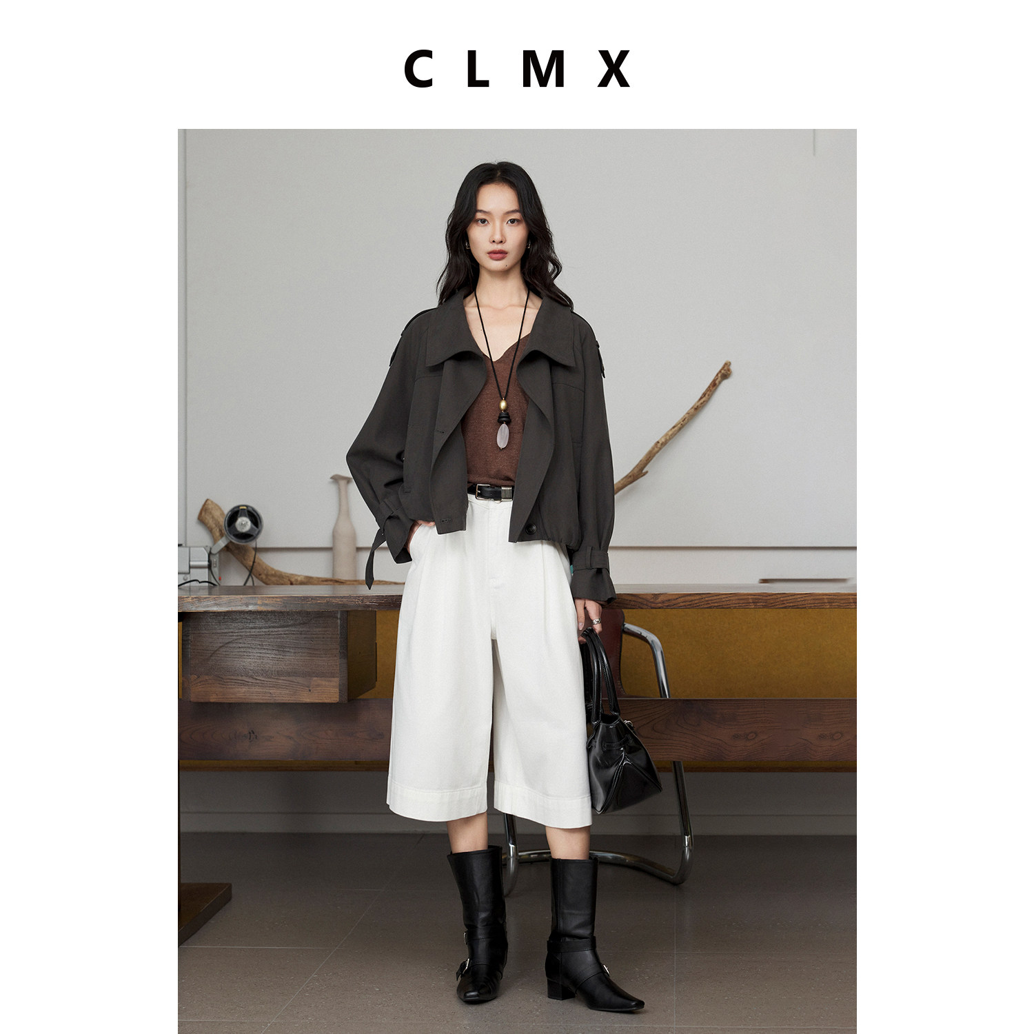 CLMX莱赛尔棉短款翻领风衣外套