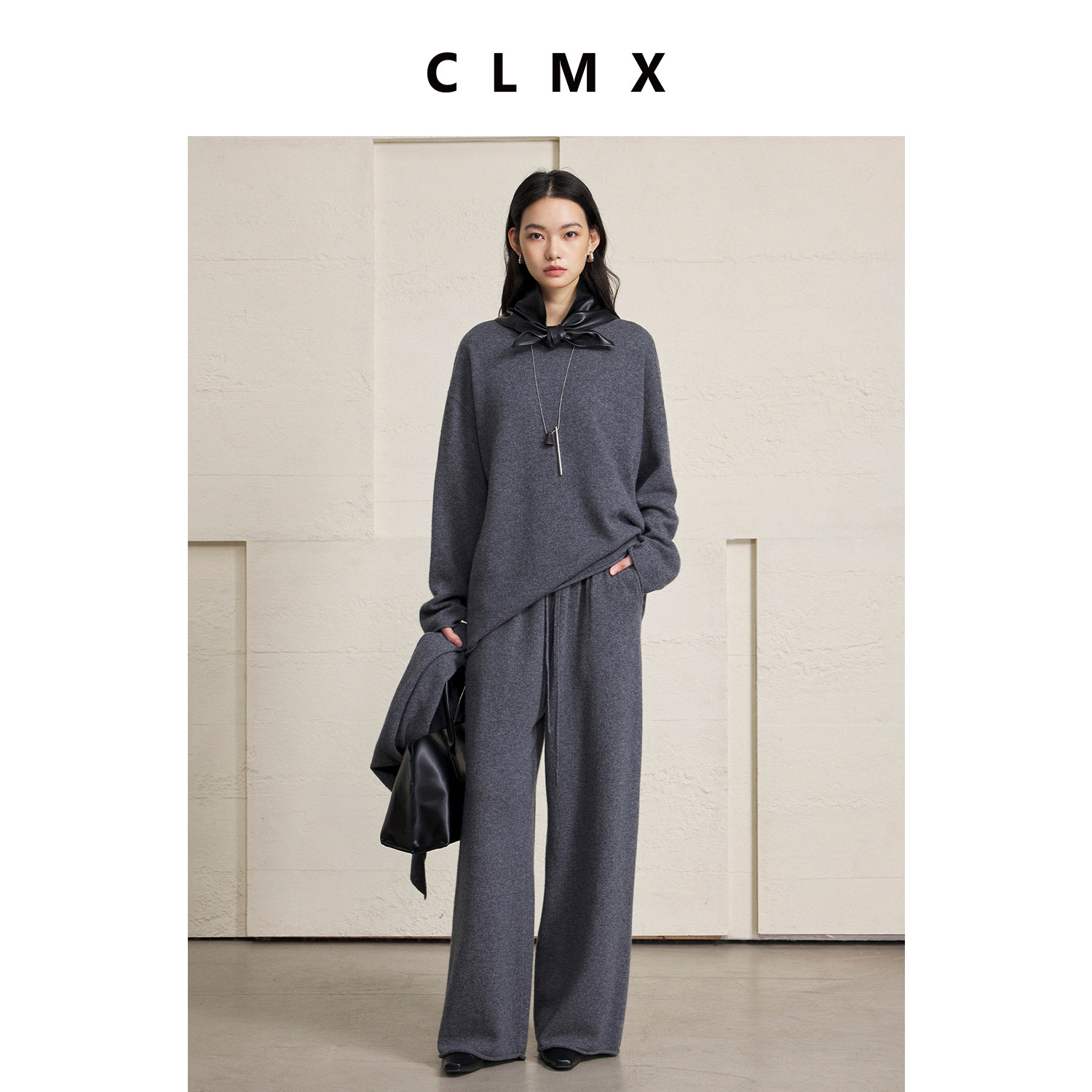 CLMX柔软亲肤100%绵羊毛针织衫叠穿CP三角巾毛衣/松紧腰阔