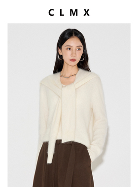 CLMXV领长袖套头针织衫柔绒蓬松保暖山羊绒混纺秋季简约休闲上衣