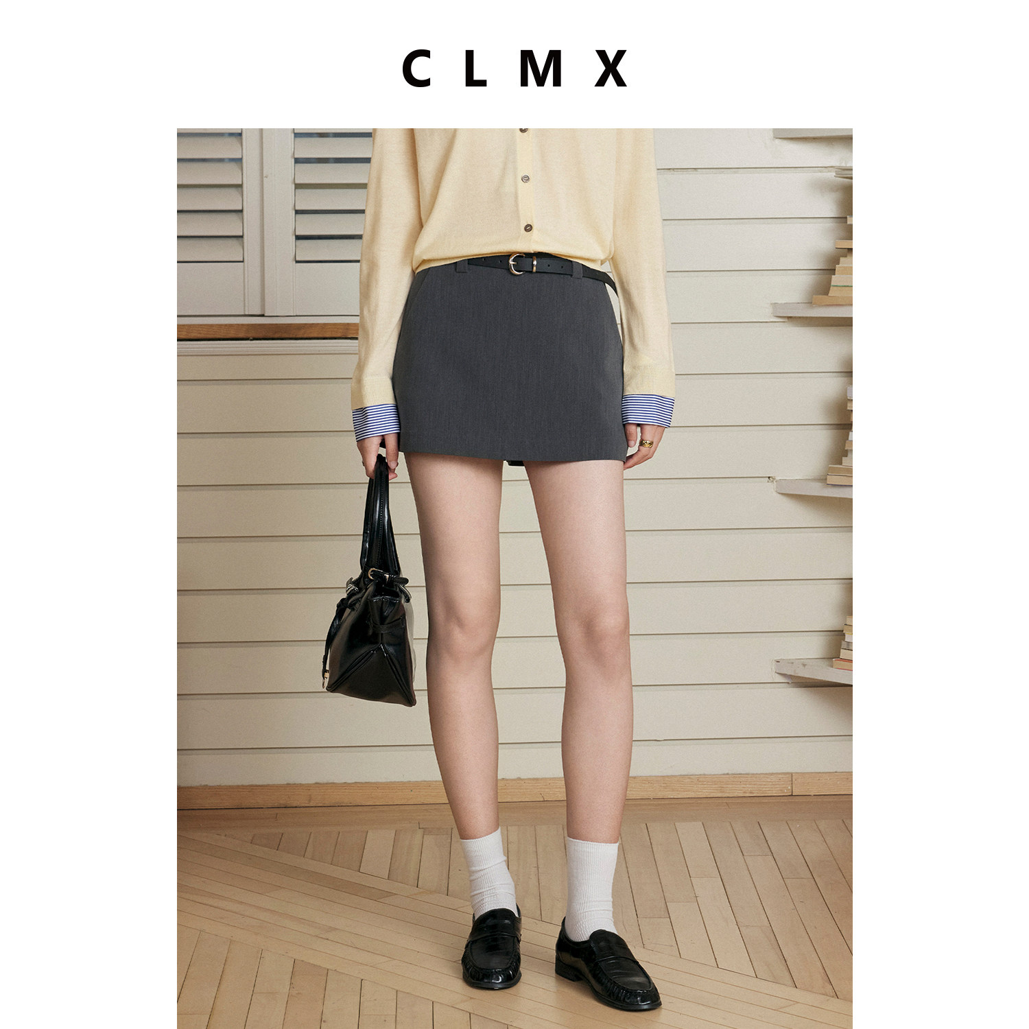 CLMX学院风A字纯色半身裙女夏季通勤裙裤高级气质简约休闲短裙子