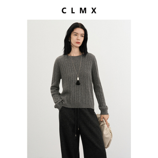 CLMX老钱风羊绒绞花圆领毛衣26支100%山羊绒纱线秋冬通勤上衣女