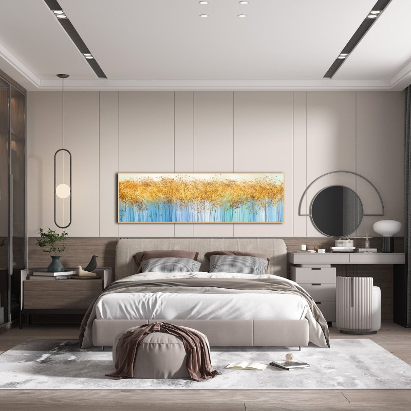 现代简约主卧床头装饰画轻奢高级感客厅沙发背景墙挂画发财树壁画