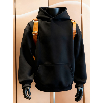 黑色加绒卫衣男秋冬美式正肩外套