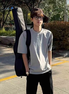 pansk灰色索罗娜t恤男凉感小领口美式复古短袖打底衫cleanfit半袖