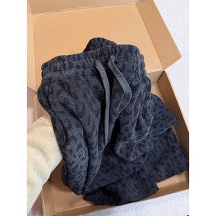 深灰色美式重磅加绒卫裤男女秋冬豹纹弯刀裤子垂感直筒运动休闲裤