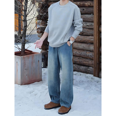 加绒微喇牛仔裤美式vibe风格裤子