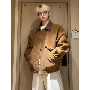 美拉德咖色加绒皮衣外套男冬季加厚飞行员皮夹克翻领防寒保暖棉袄