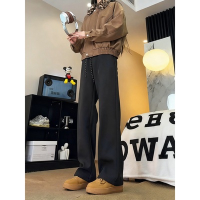 垂感加绒西裤男修身高腰显瘦裤子