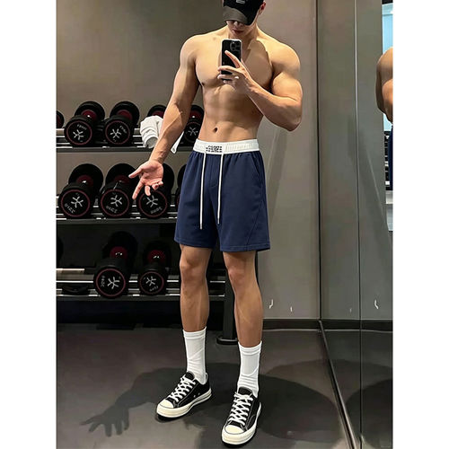 藏青色斜切健身运动短裤夏季外穿
