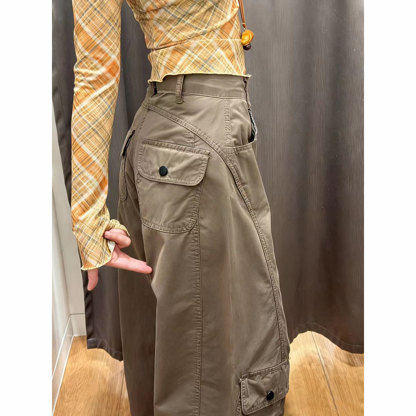 美拉德多口袋弯刀工装裤男女秋季高腰显瘦裤子阔腿美式斜切休闲裤,男装,休闲裤,淘宝优惠券,粉丝福利购,淘宝优惠卷