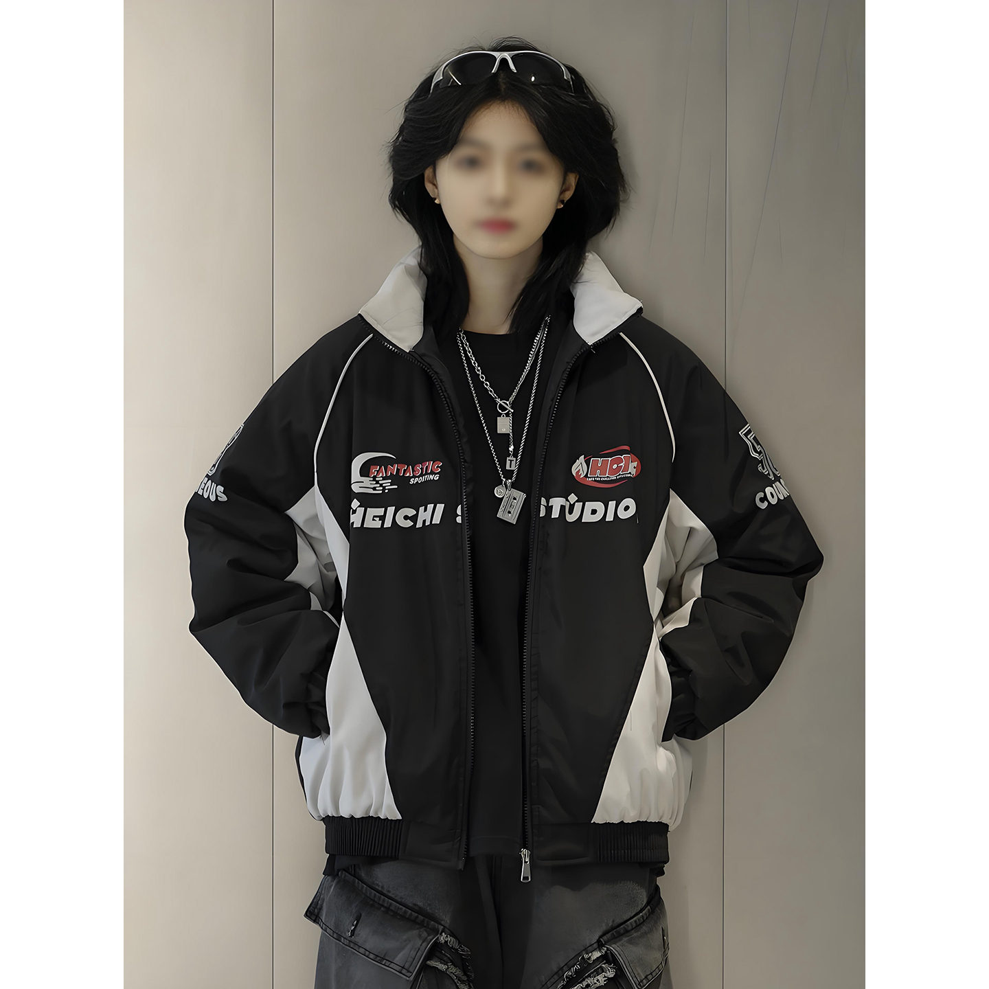 美式高街羽绒棉服男女款冬季加厚赛车服棉袄外套帅气机车棉衣夹克