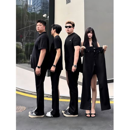 黑色美式微喇牛仔裤男款夏季潮牌痞帅显瘦裤子cleanfit柳叶弯刀裤