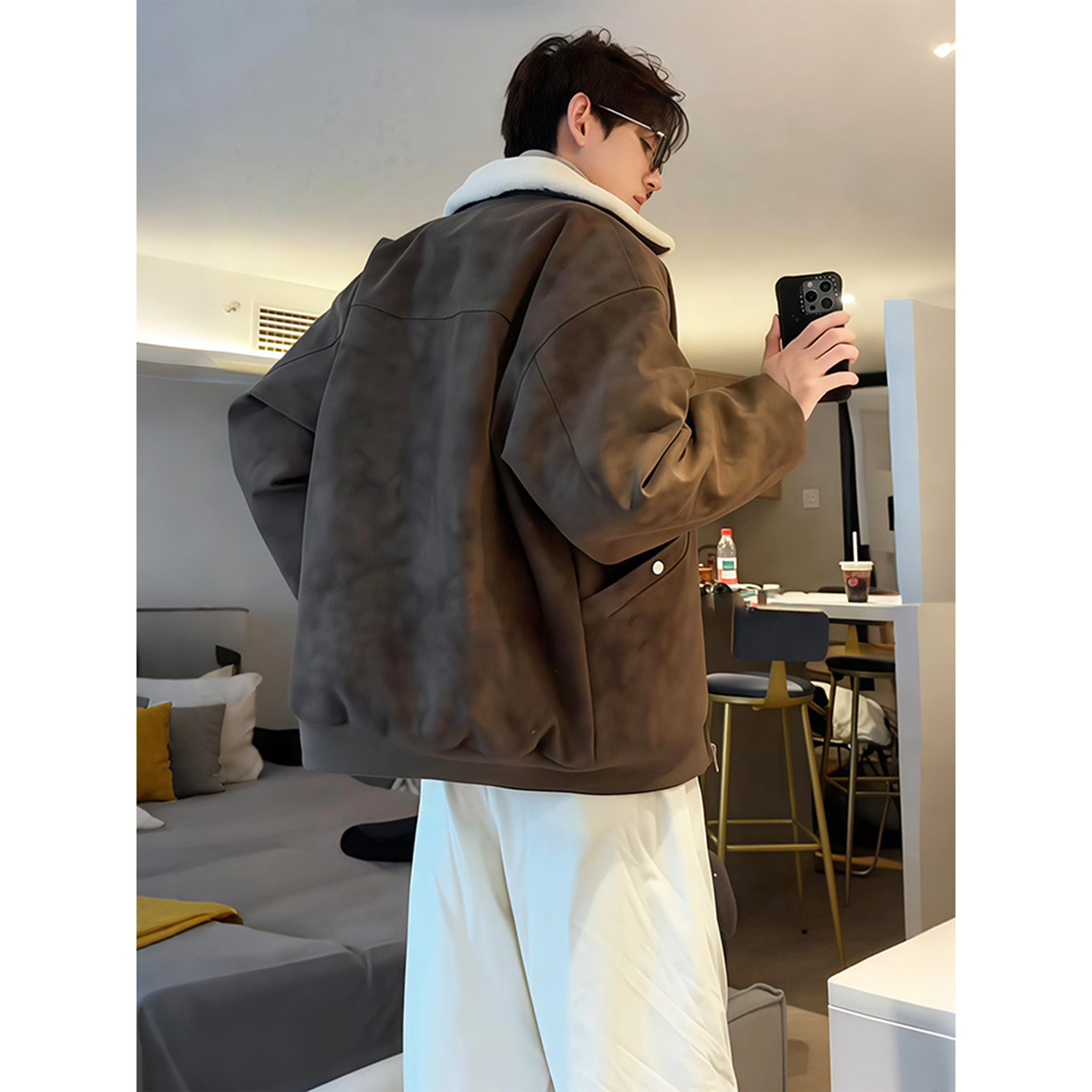 飞行员皮夹克棉袄男加厚工装棉服