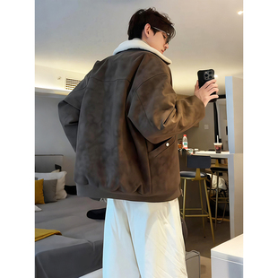 雾面扎染飞行员皮夹克棉袄男款冬季加厚工装棉服保暖夹棉棉衣外套