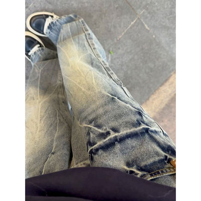 微喇牛仔裤男款美式高街加绒裤子