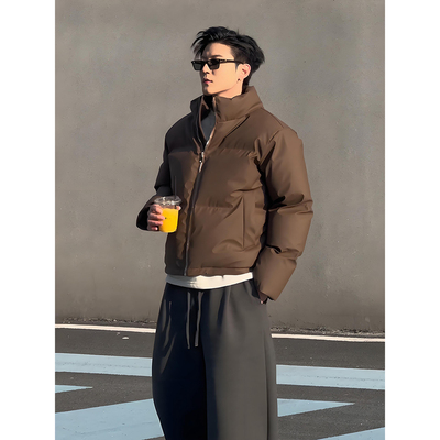 pu皮羽绒棉服男款美拉德棕色棉衣