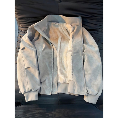 羊羔绒外套加绒加厚飞行夹克棉服