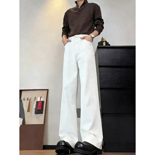 cleanfit白色加绒牛仔裤男款秋冬美式高街裤子微喇高腰直筒阔腿裤