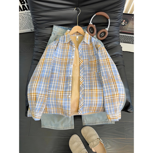 黄格子加绒加厚衬衫男款冬季高级感磨毛长袖衬衣保暖美式复古外套