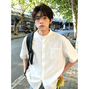 纯棉新中式短袖衬衫男款夏季防晒立领衬衣半袖高级感速干开衫外套