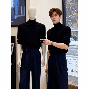 黑色半高领德绒打底衫秋冬男生人夫感穿搭长袖t恤高级感痞帅卫衣