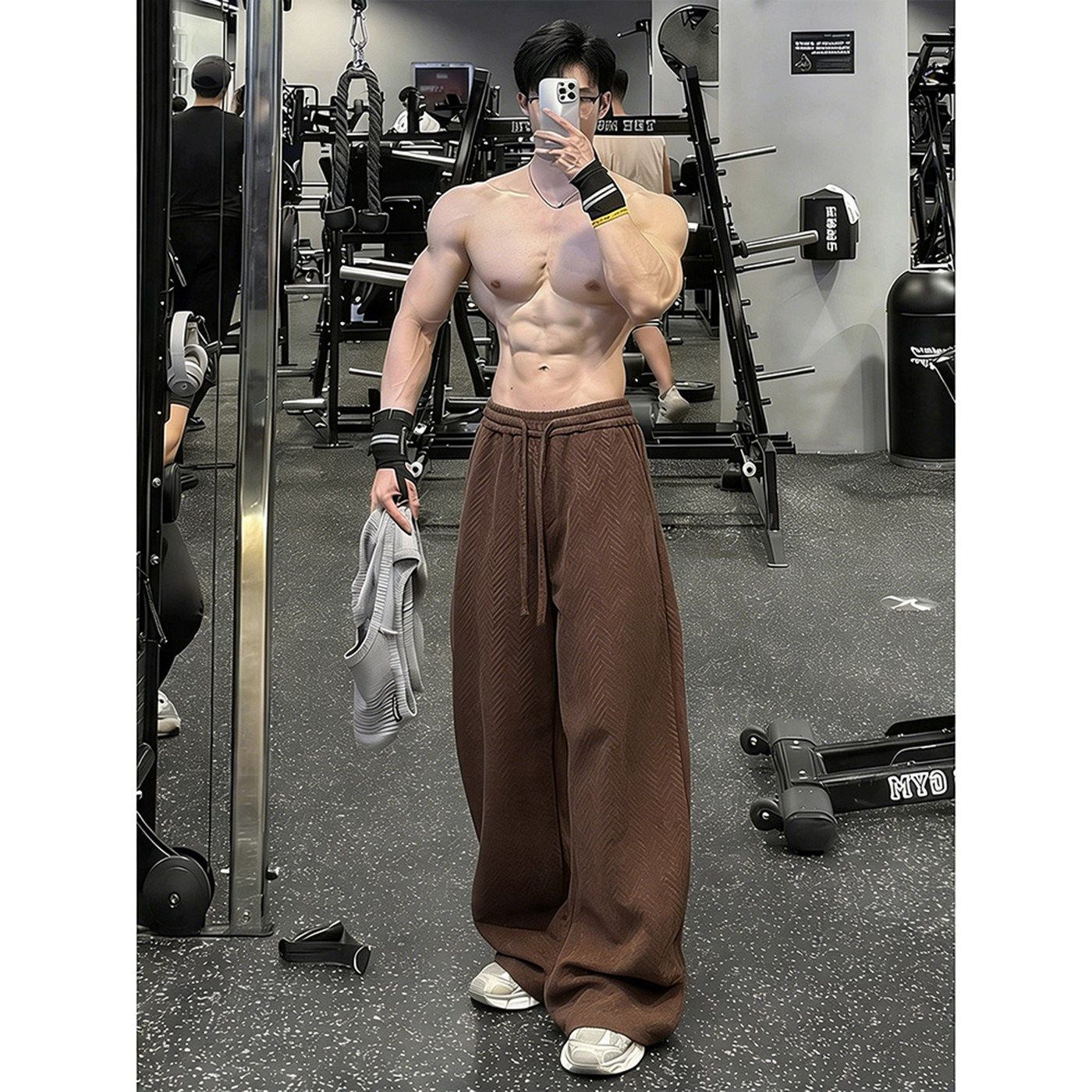 美拉德咖色加绒卫裤男款秋冬麦穗纹美式直筒裤子健身运动休闲长裤,男装,休闲裤,淘宝优惠券,粉丝福利购,淘宝优惠卷