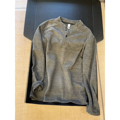 提花亨利领卫衣美式复古长袖t恤