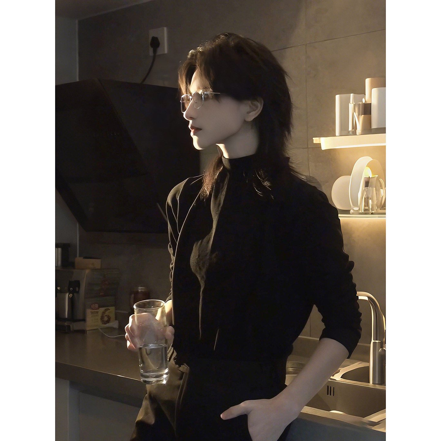 黑色半高领德绒长袖t恤男女秋冬加绒修身卫衣高级感叠穿内搭上衣