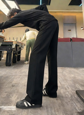 黑色弯刀微喇西裤男款秋冬加绒高个子加长裤子显瘦窄版直筒西装裤